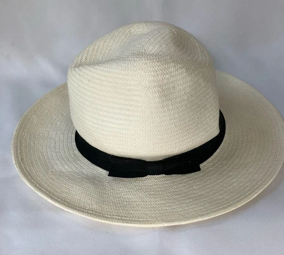 Women's Off-white Wide Brim Straw Beach Hat w/ Black Ribbon - Image 2