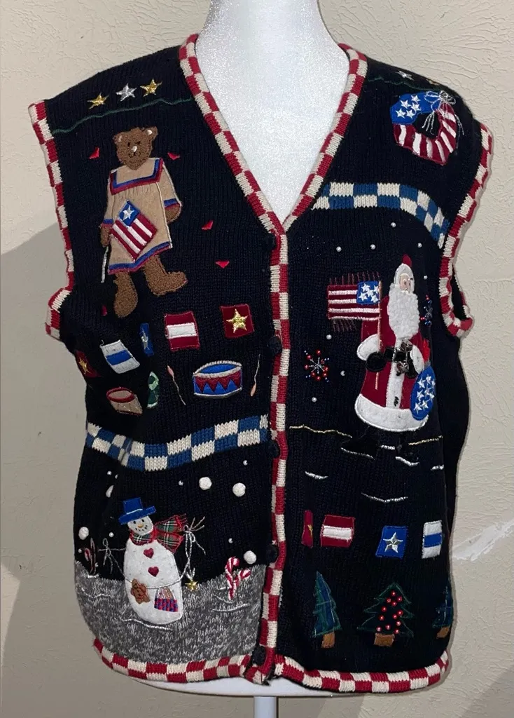 Designer Originals Studio Fa La La Vintage Women Size L Christmas Black Sweater Size L - Image 1