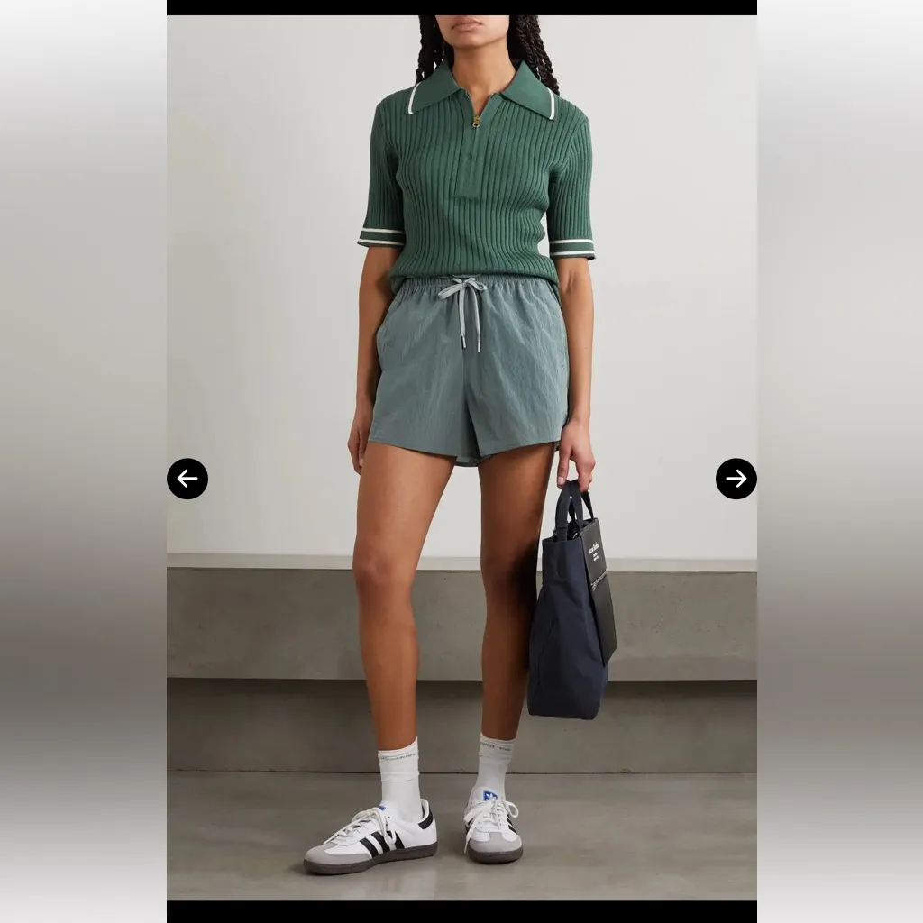 Varley Napier Fit Striped Ribbed Cotton Blend Knit 1/4 zip short sleeve polo top - Image 10