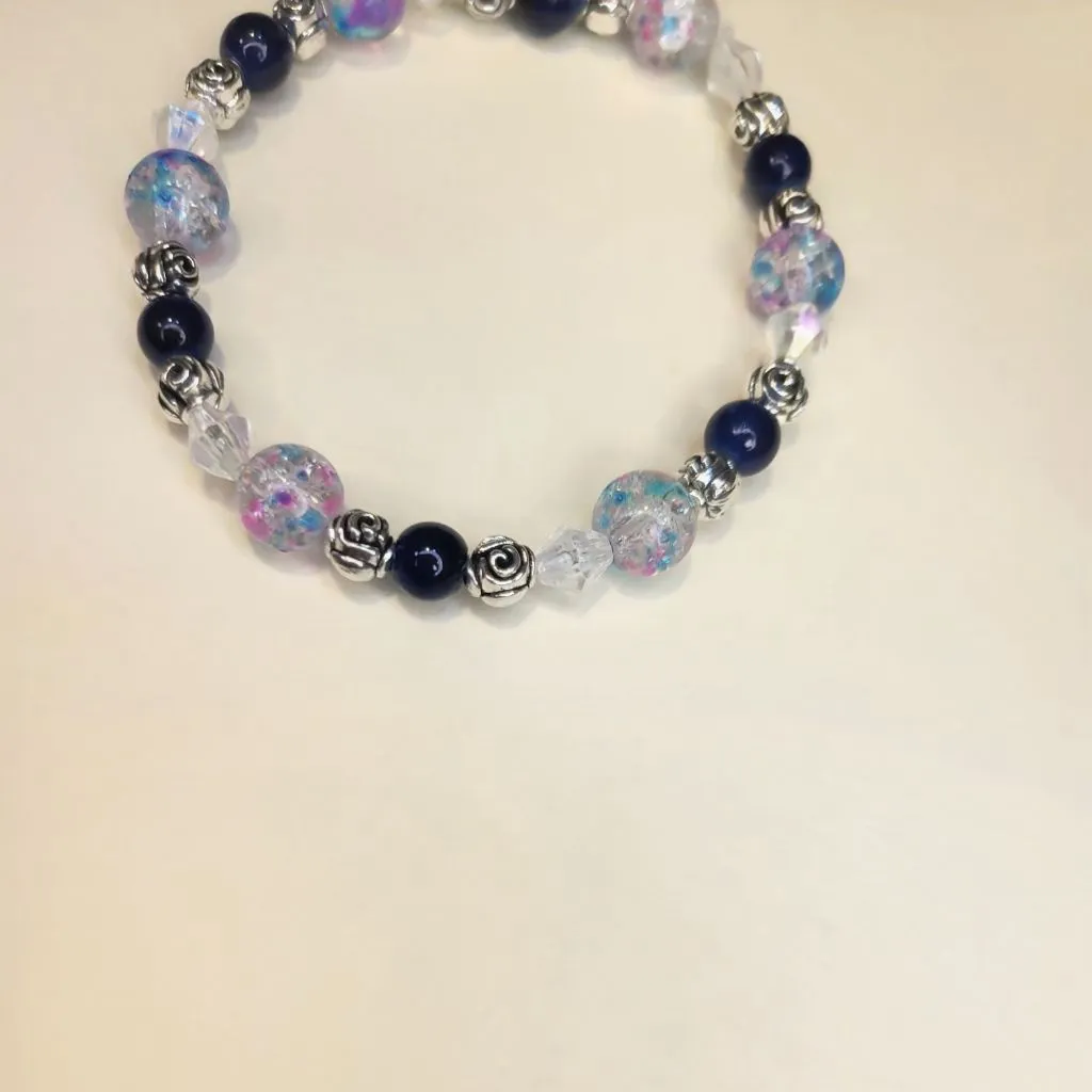 Cotton Candy 8mm Crackle Glass Beaded Bracelet 6.5-inch - Image 2