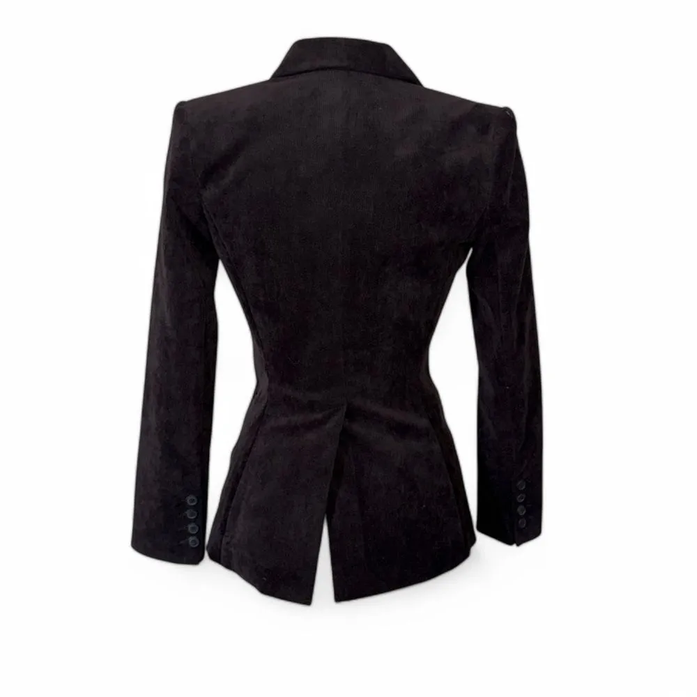 Norma‎ Kamali Black Corduroy Blazer Jacket Size 4 Fitted Lined Stretch Classic - Image 3