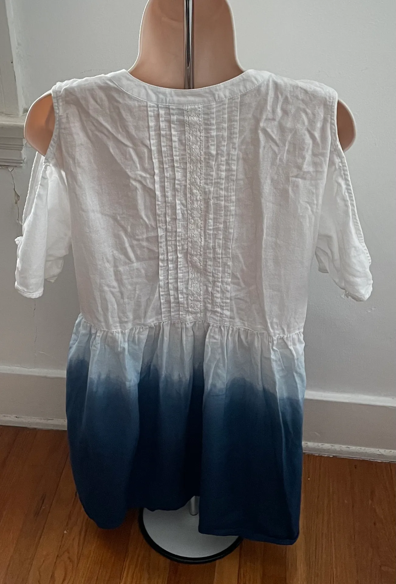 White Blue Western Cowboy Festival Cold Shoulder Mini Dress, size M - Image 2