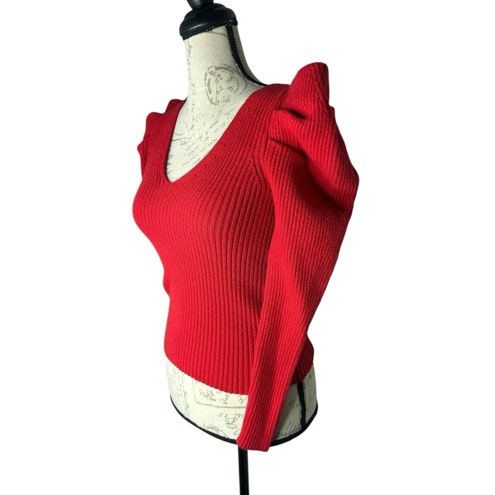Express Puff Sleeve Ribbed Sweater Red Size‎ XS - Image 2