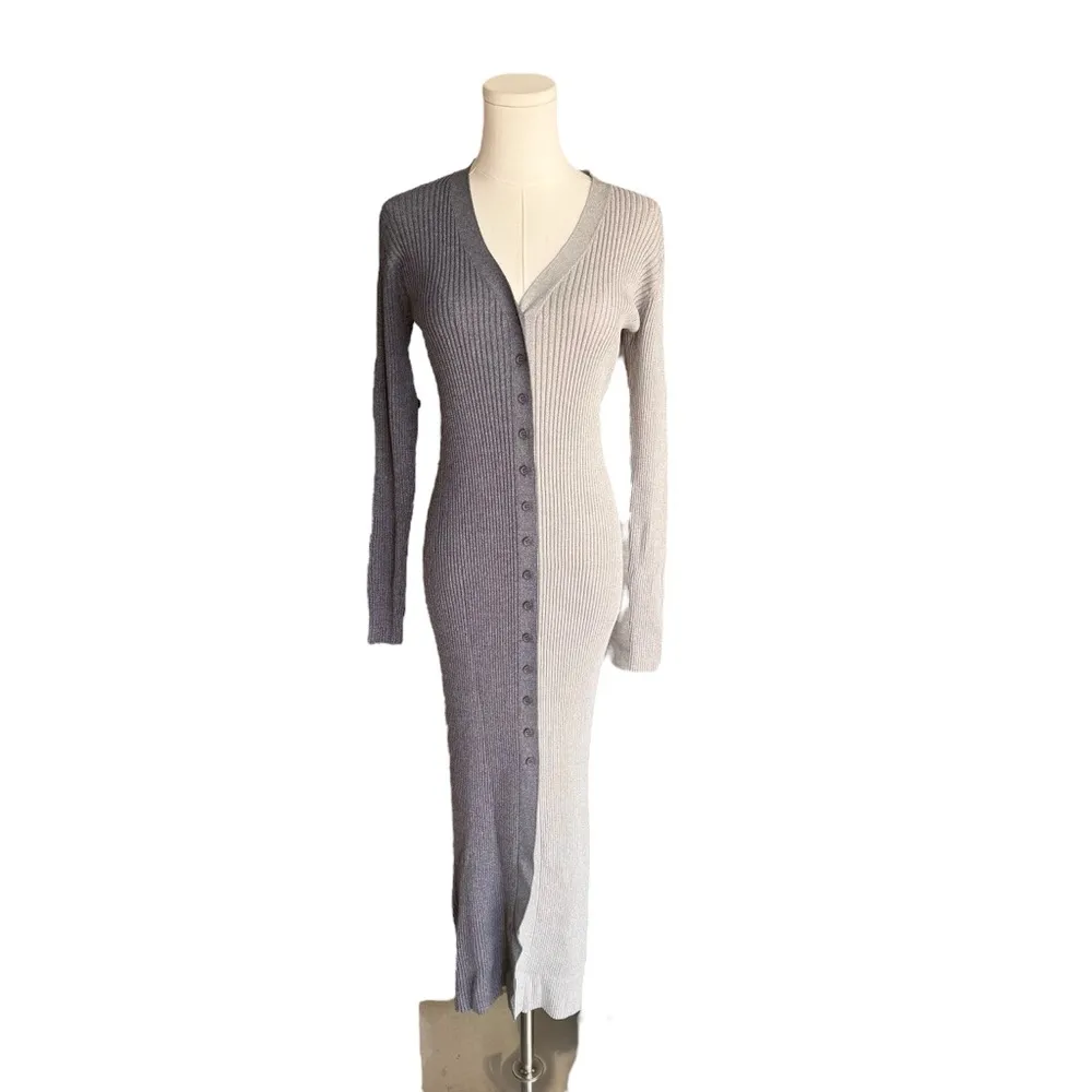 STAUD - Shoko Sweater Dress Gray Colorblock Midi Sz M - Image 3