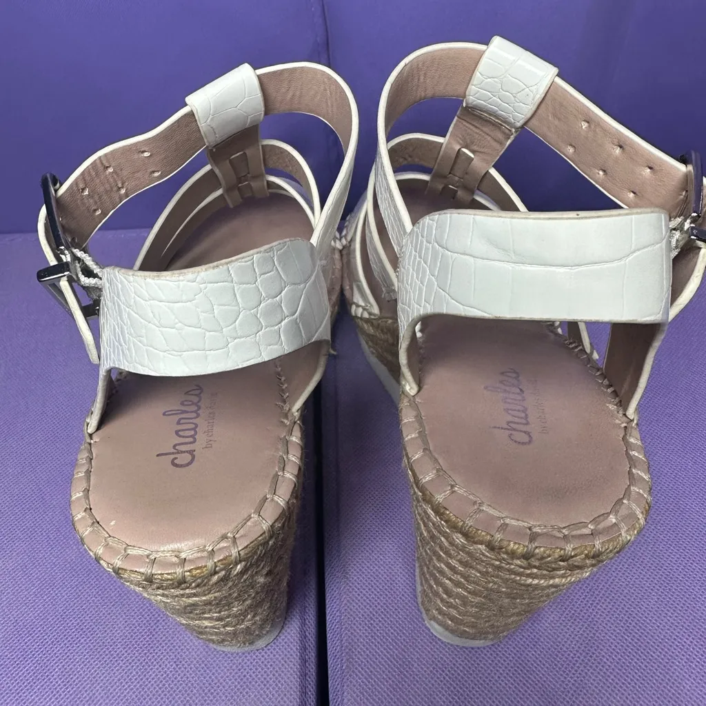 Charles by Charles David White Excess Croc Embossed Platform Wedges Heels 8.5M - Image 8