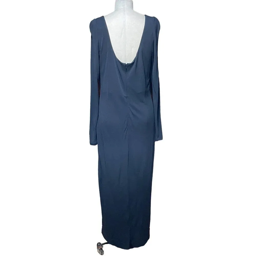 Marchesa Notte Black Long Sleeve Matte Jersey Evening Gown Ruched Size 10 - Image 11