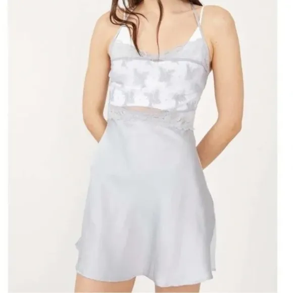 Free People Ready Now Cross Back Lace Mini Slip Dress - Image 2