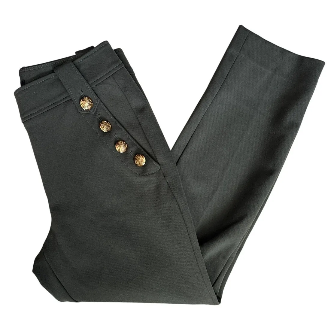 White‎ House Black Market Jolie Button Straight Luxe Stretch Pants Olive Size 8 - Image 5