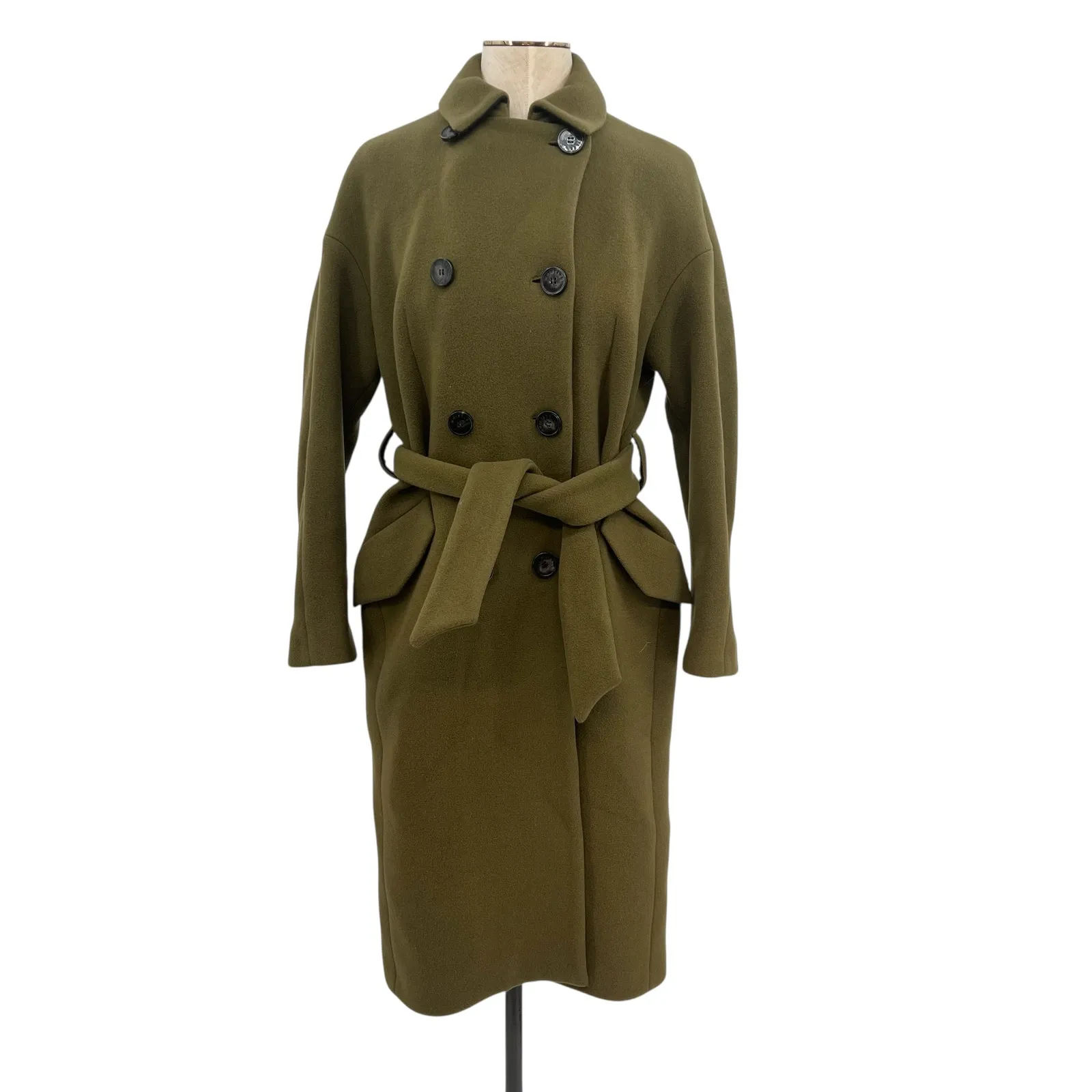 Whistles Alicia Belted Coat Jacket Double Breasted Button Green Size‎ US 4 - Image 3