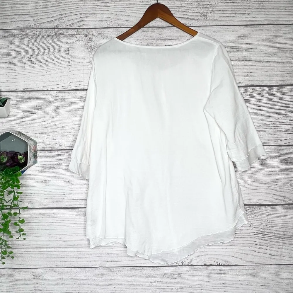 Soft Surroundings White Cotton Layered Blouse Casual Top Size Medium - Image 5