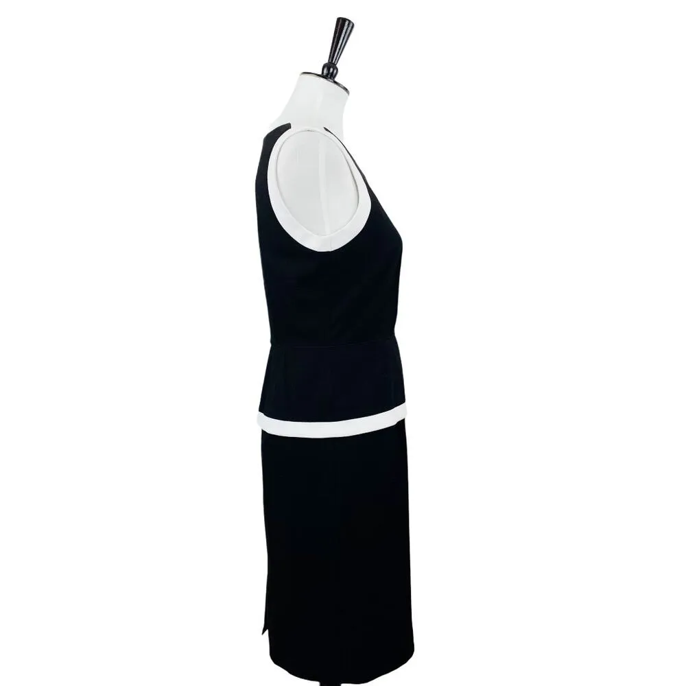 Calvin Klein Dress Peplum Sheath Sleeveless Black White Trim Women's Size 4 - Image 3