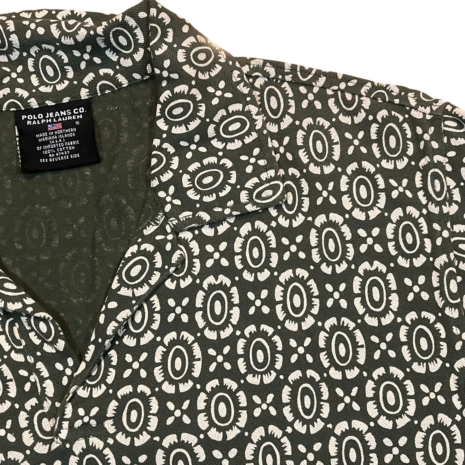 Vintage Ralph Lauren Polo Jeans Women S Green White Shirt Short Sleeve Geometric - Image 2