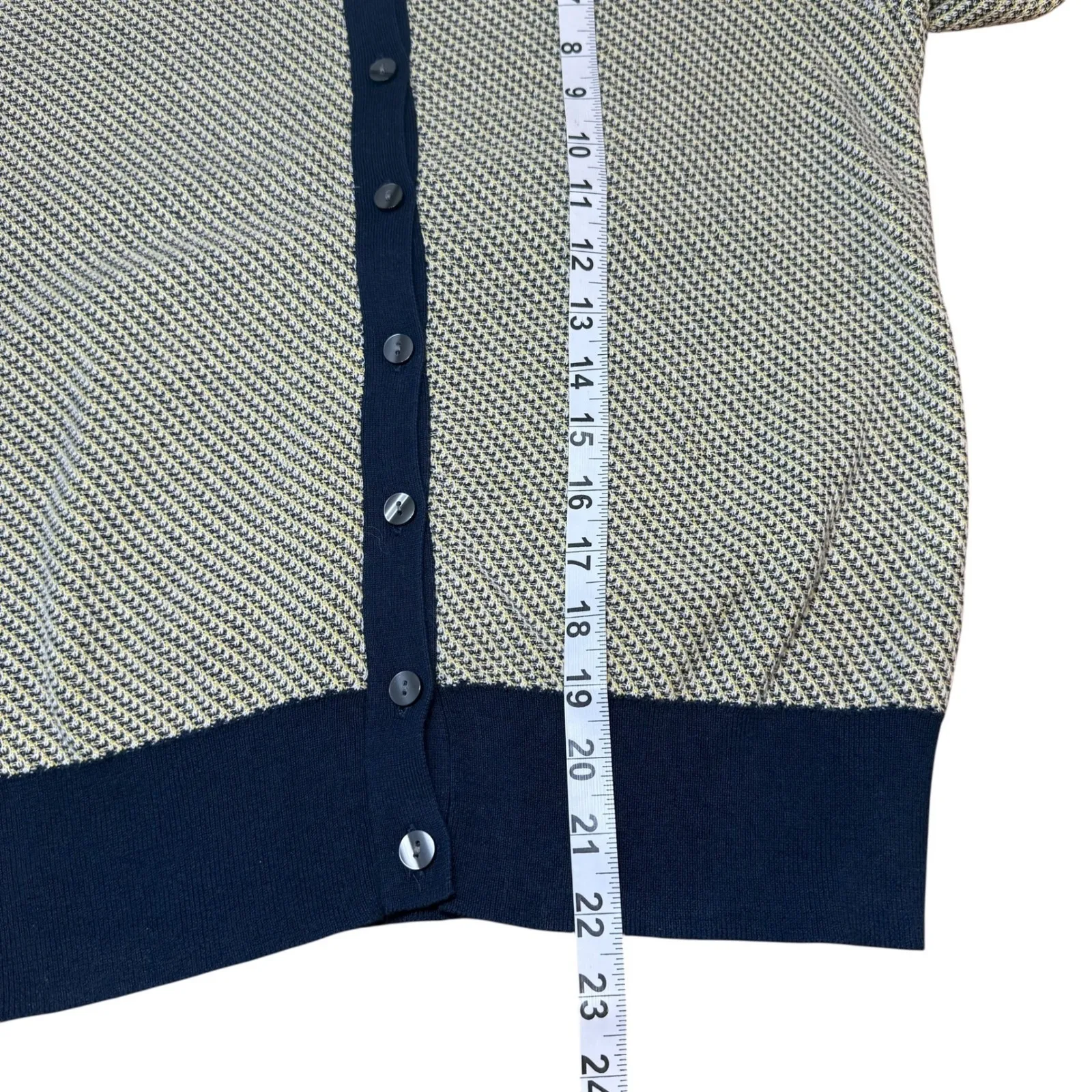 Ann Taylor Factory‎ Navy & Tan Geometric Knit Button Cardigan Office Classic - Image 6
