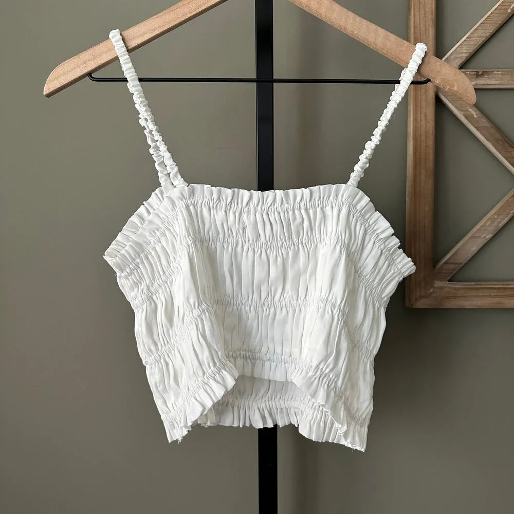 Do & Be White Ruched Cropped Tank Medium - Image 3