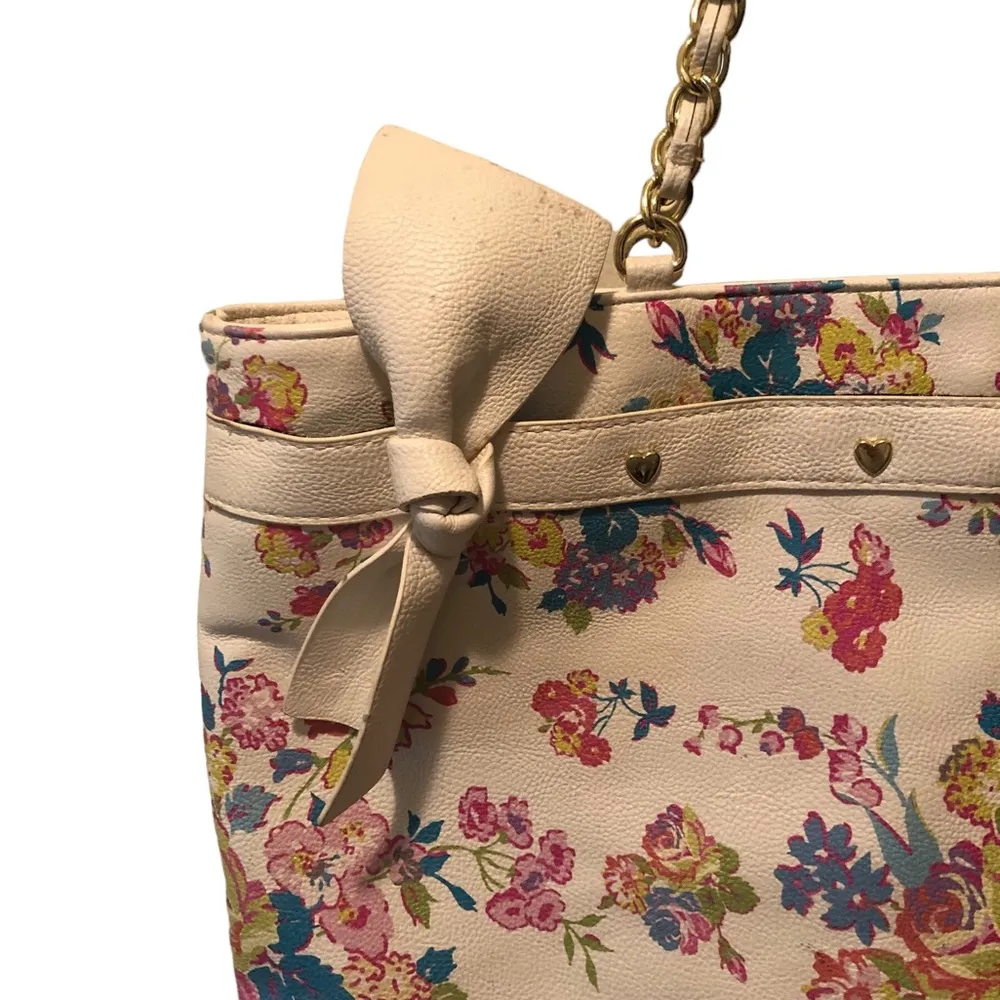Betsey Johnson Spring Florals Large Double Handle Bag Big Bows Colorful 17X12” - Image 3