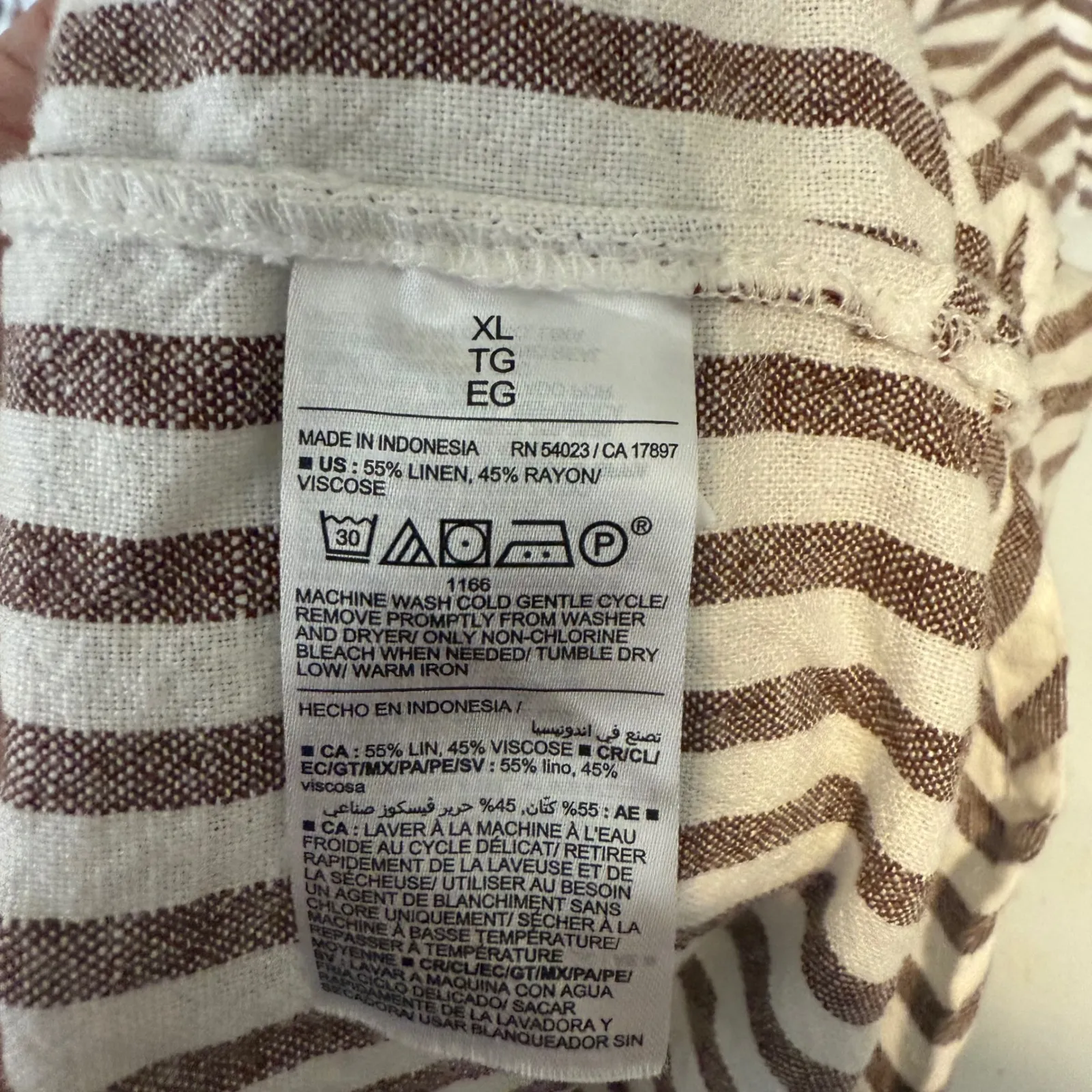 Old Navy Brown White Striped Linen Blend Button Down Shirt Dress Tunic XL Pocket - Image 6