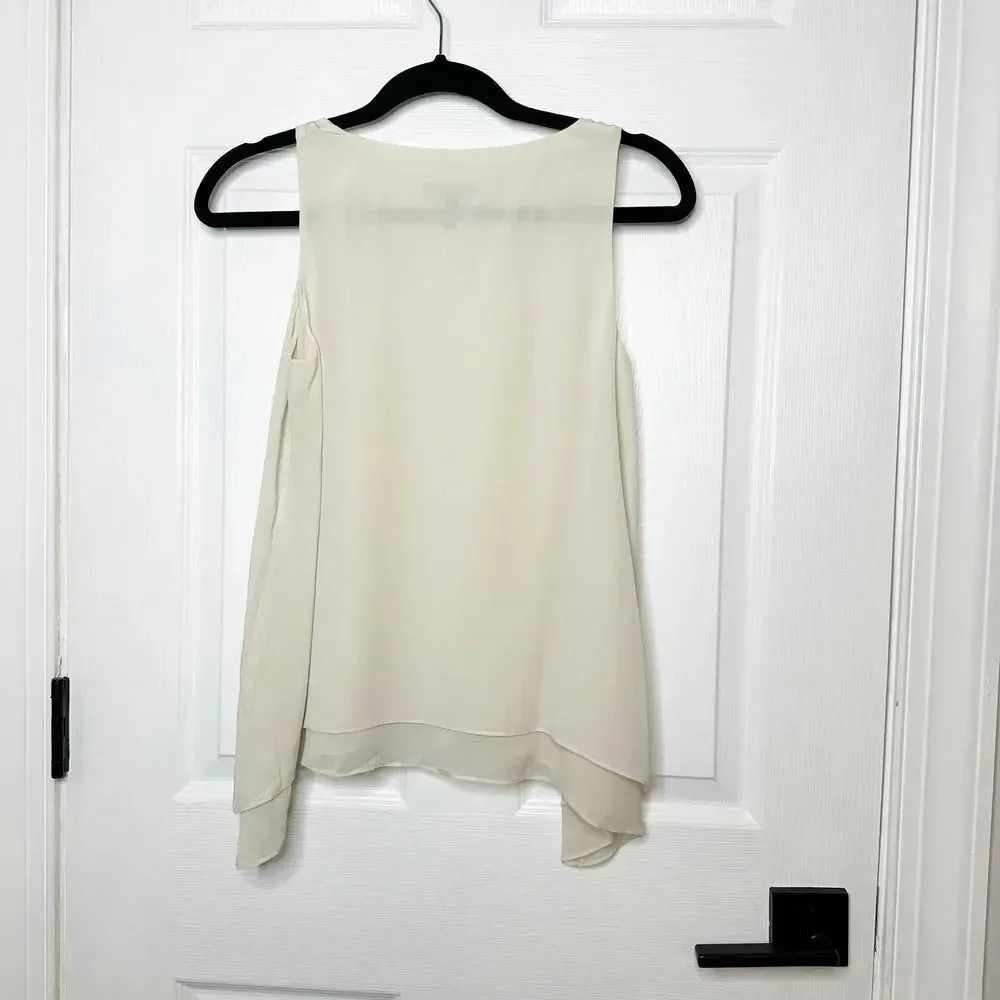 EILEEN FISHER Ivory 100% Silk Sleeveless‎ Blouse Asymmetrical Tiered Hem Size PP - Image 5