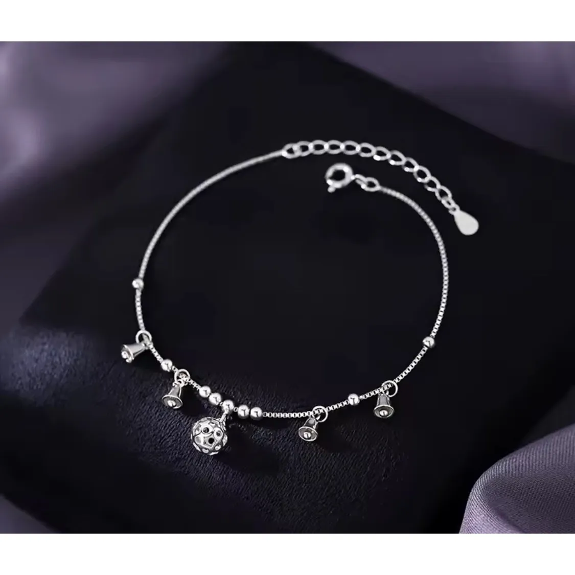 NEW 925 STERLING SILVER BELL ANKLE BRACELET, ADJUSTABLE, SILVER ANKLET - Image 12