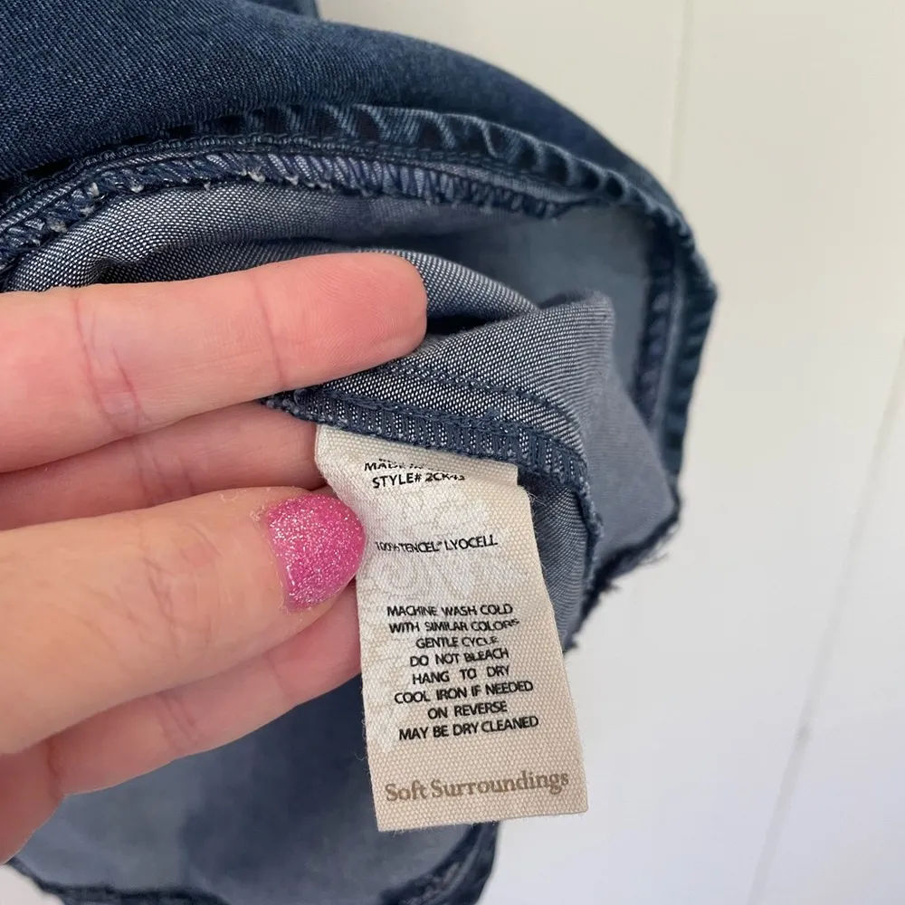 Soft Surroundings Boulevard Button Tunic Shirt Blue Chambray Roll Tab ~ Size XS - Image 7