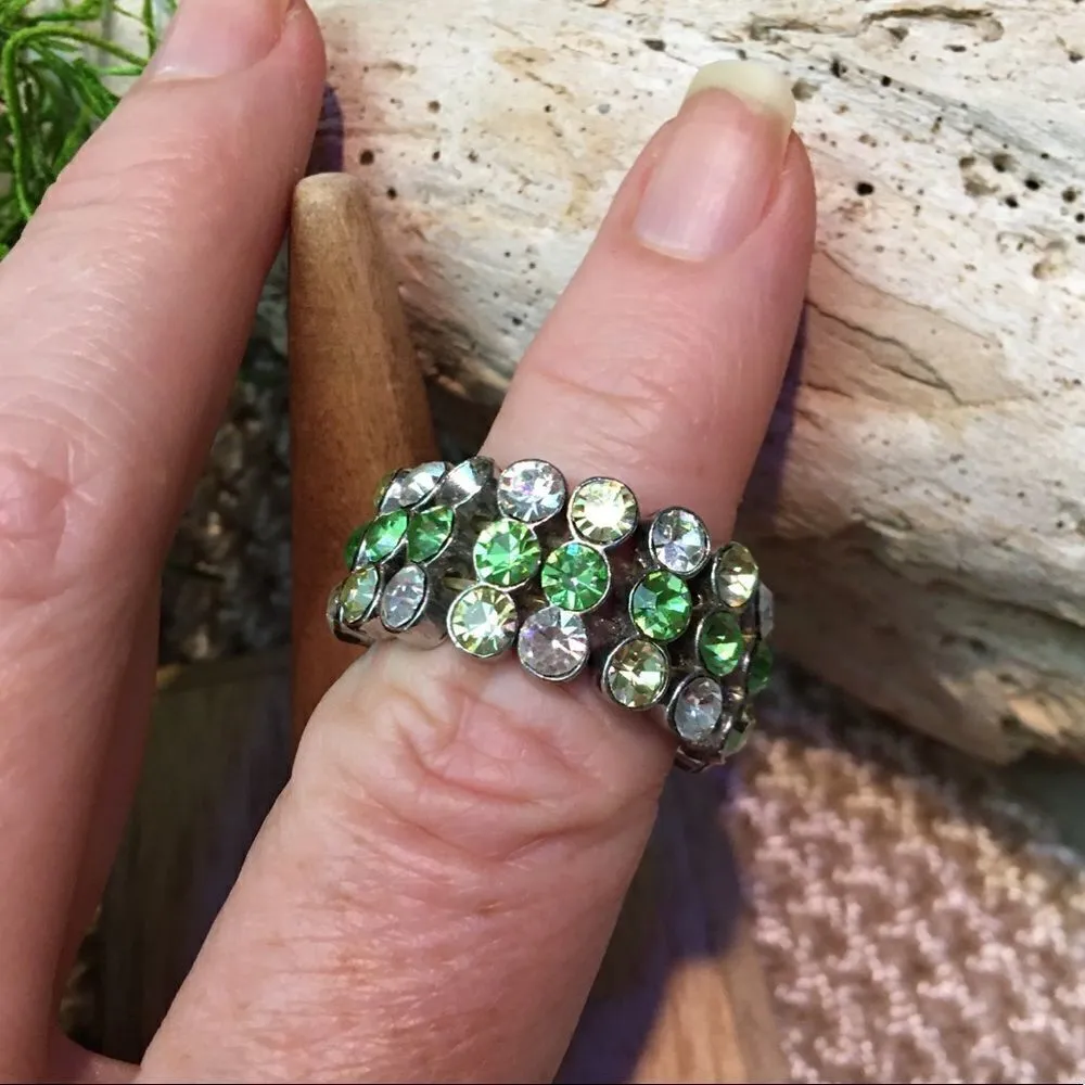 Green crystal and clear stretch ring Green - Image 2