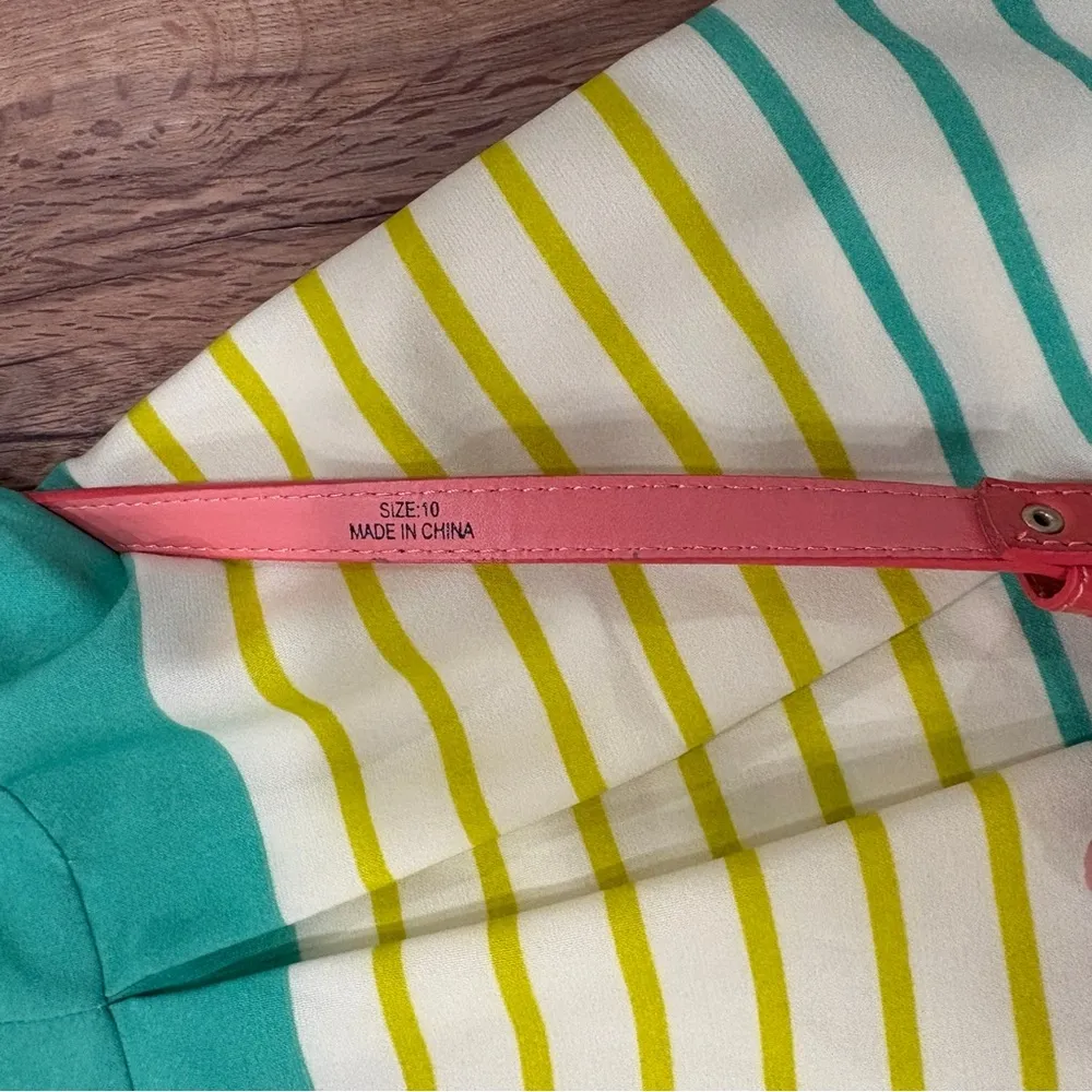 Tiana B Sleeveless Midi Striped Dress 10 Orange/Green/Yellow Fit & Flare Career - Image 5