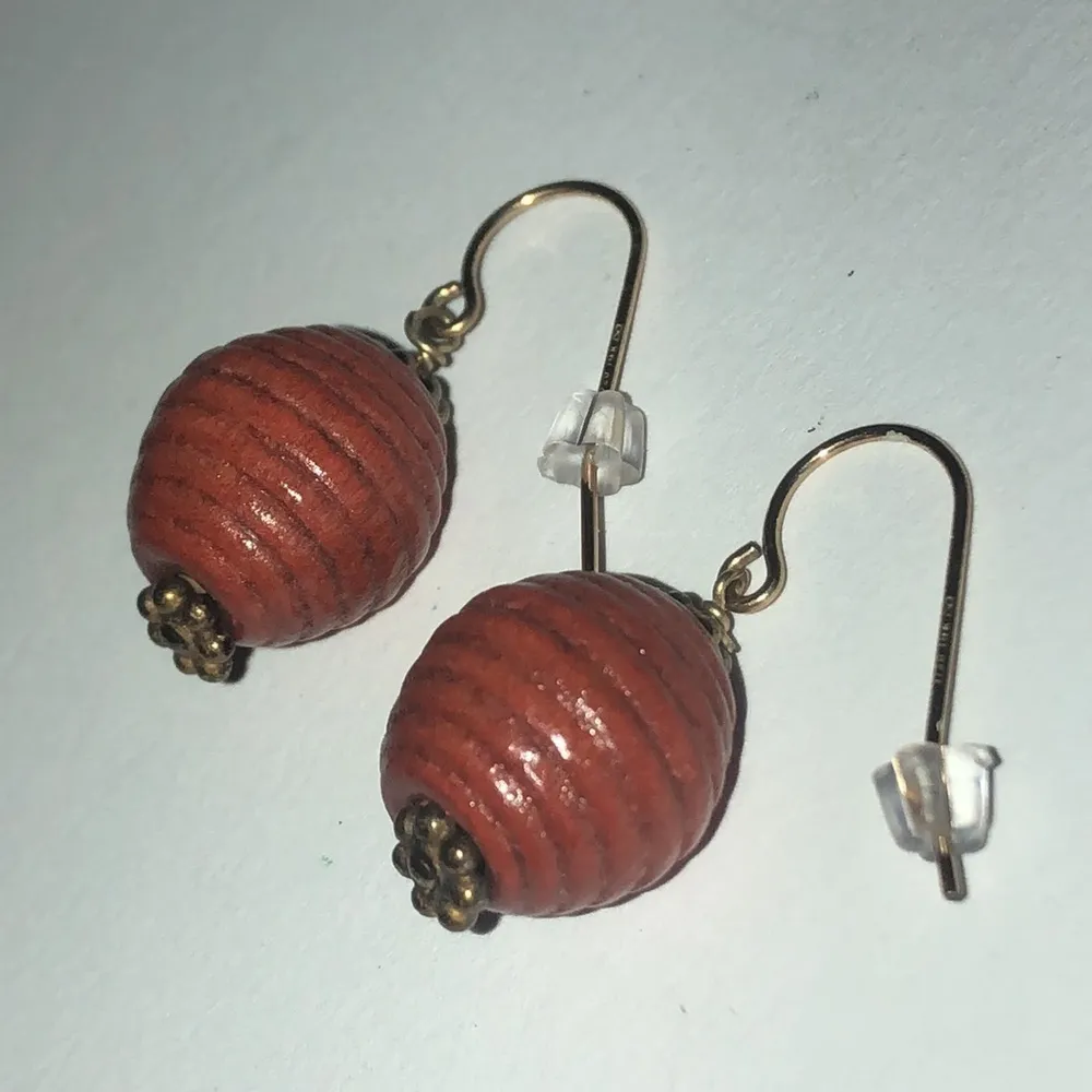 Gold Filled Dainty Dangling Brown Boho Pierced Earrings - Image 4