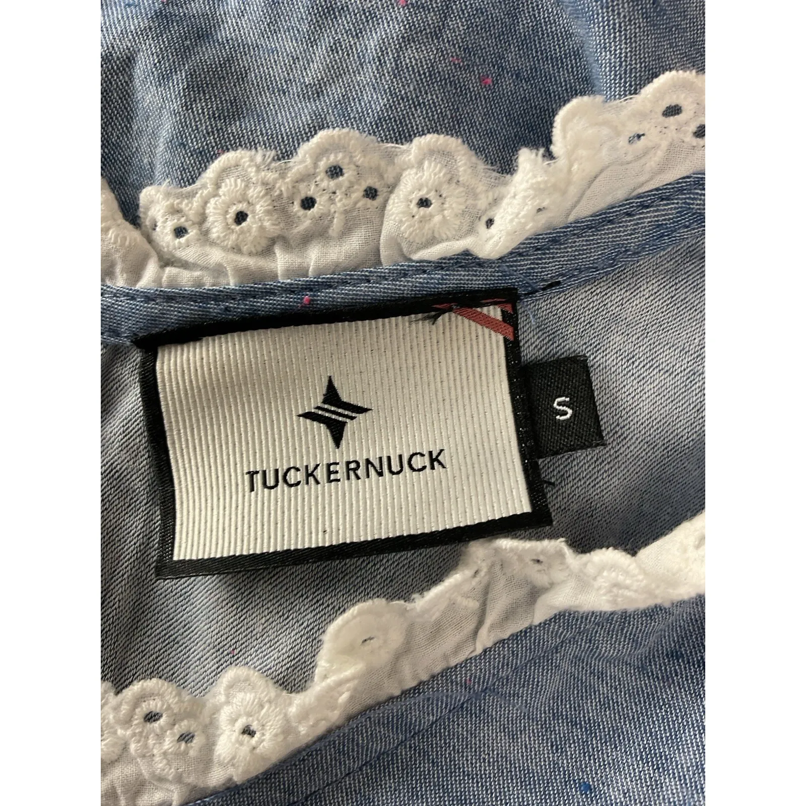 Tuckernuck Chambray Lotte Blue Dress Lace Trim S pockets cottagecore cover-up - Image 10