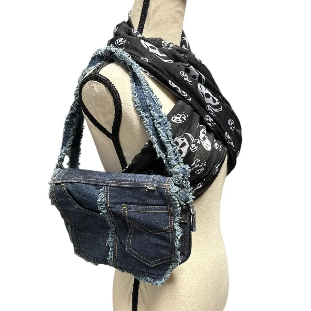 Denim Raw Hem Mini Shoulder Bag Blue - Image 8