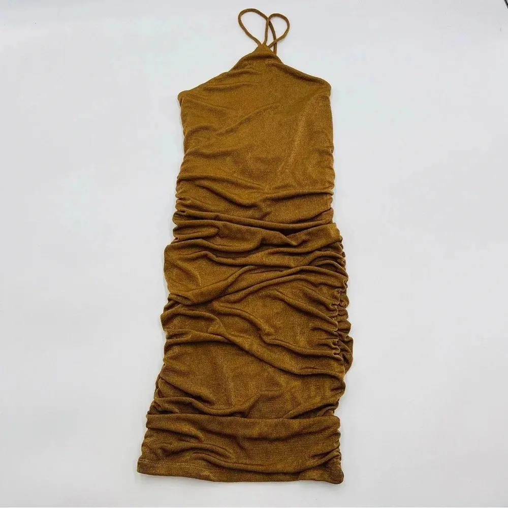 Rumor Gold Rushed Bodycon Dress size 6 Lace Up Back - Image 2