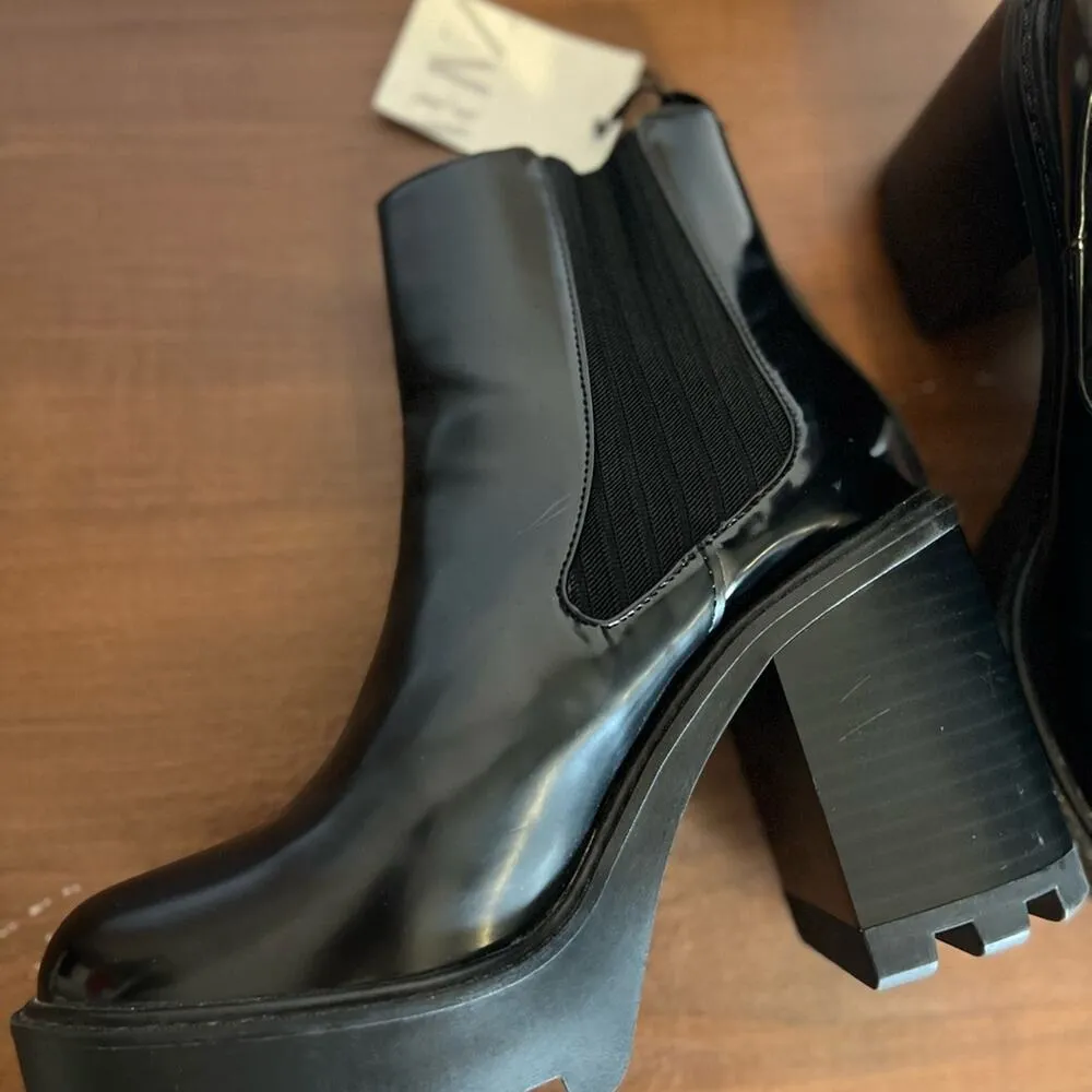 ZARA Black Chunky Ankle Boots Size 8 - Image 2