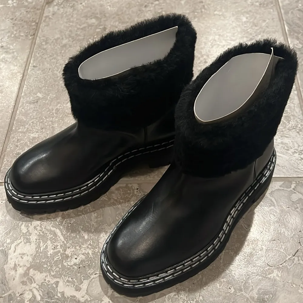 Proenza Schouler CA/SH Shearling Booties in Black, Size 38 NEW in Box + DustBag - Image 6