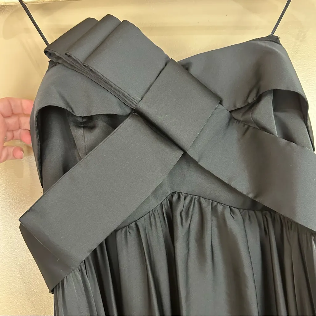 JS Collections Womens Black Satin Strapless Ribbon Bow Long Maxi Dress Gown 14 - Image 3