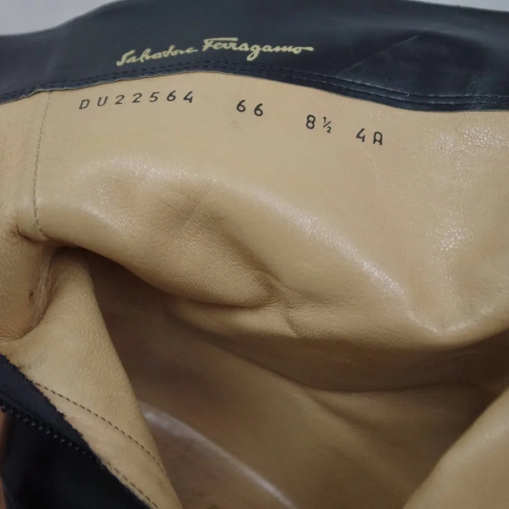 Salvatore Ferragamo Black Leather Buckle Heeled Zip UP Boots Size 8.5 4A - Image 2