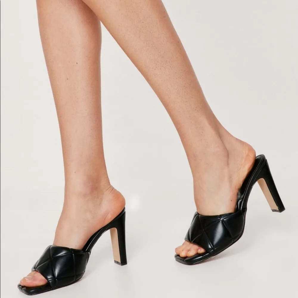 Nasty Gal Black Faux Leather Quilted Heeled Mules - Image 2