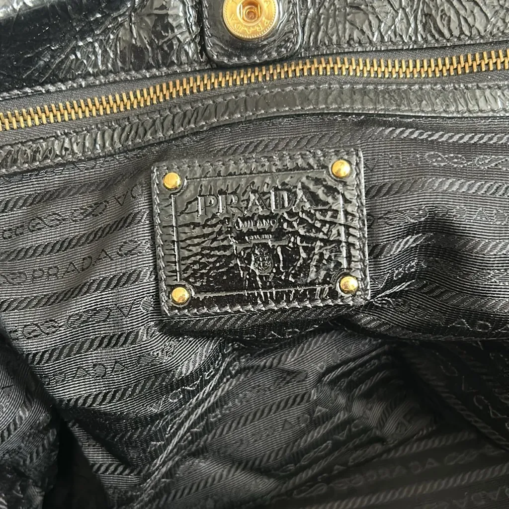 Prada authentic  naplak black wrinkled leather tote - Image 10
