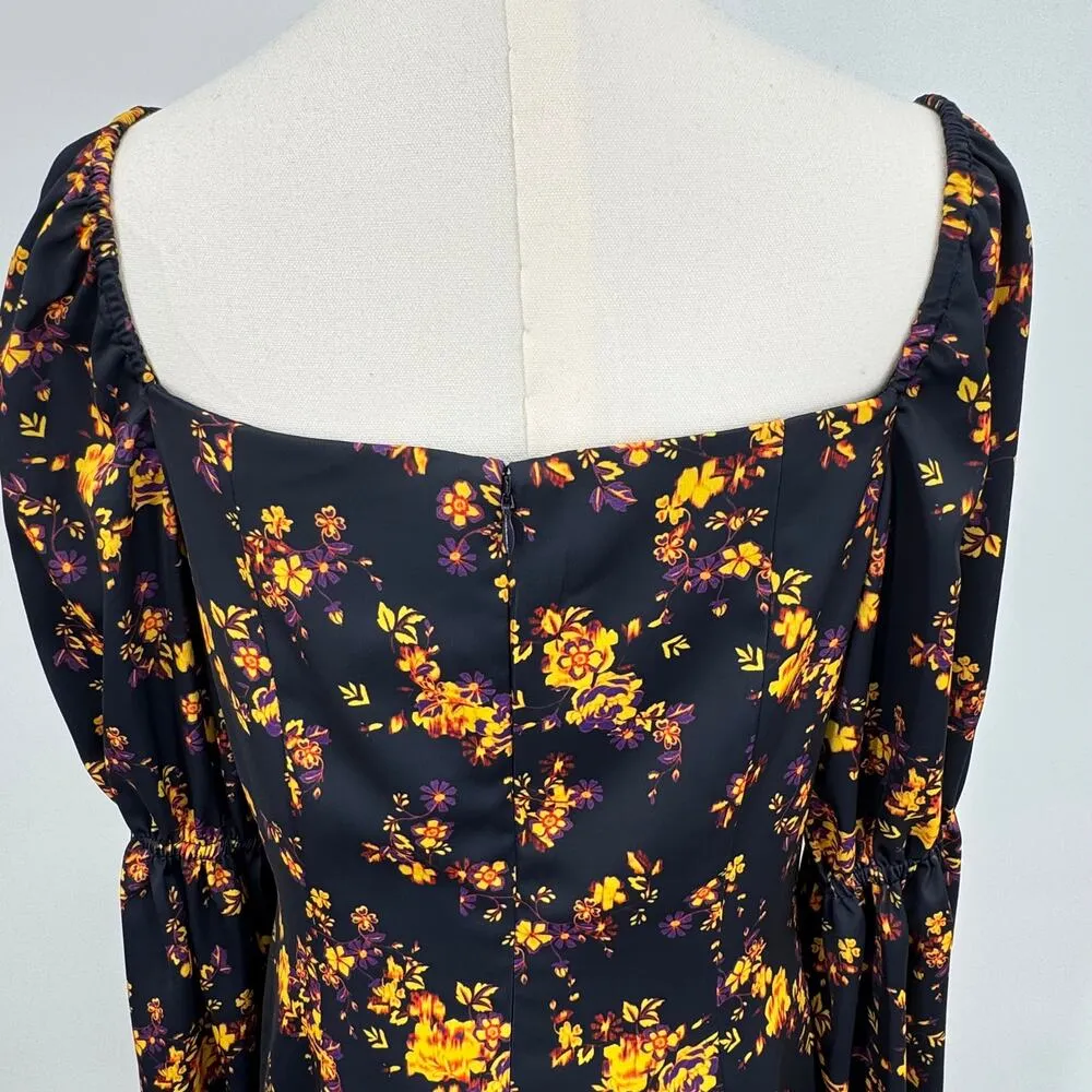 C/MEO Collective mini satin dress large bishop sleeves square neck blue floral - Image 4