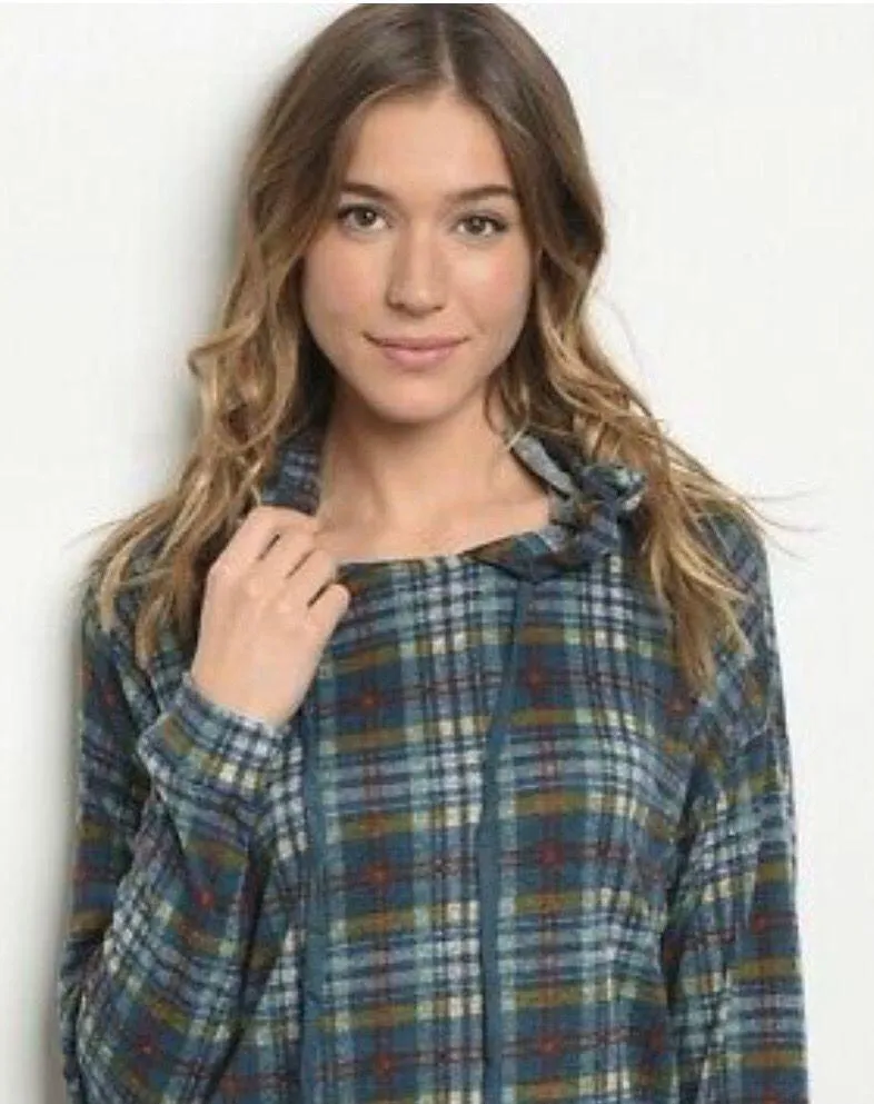NWT Annabelle Plaid Hooded Tunic Top Long Sleeve Sz M - Image 3