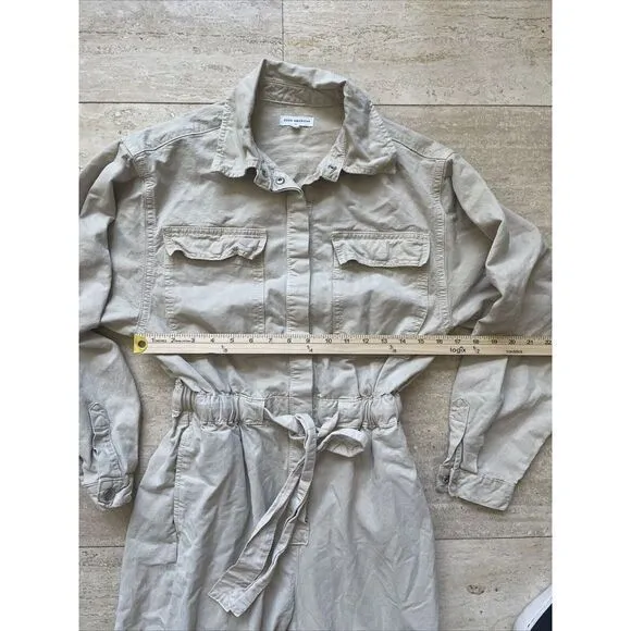 Good American‎ Beige Solid Elastic Cinched Long Sleeve Collared Jumpsuit Size 0 - Image 2