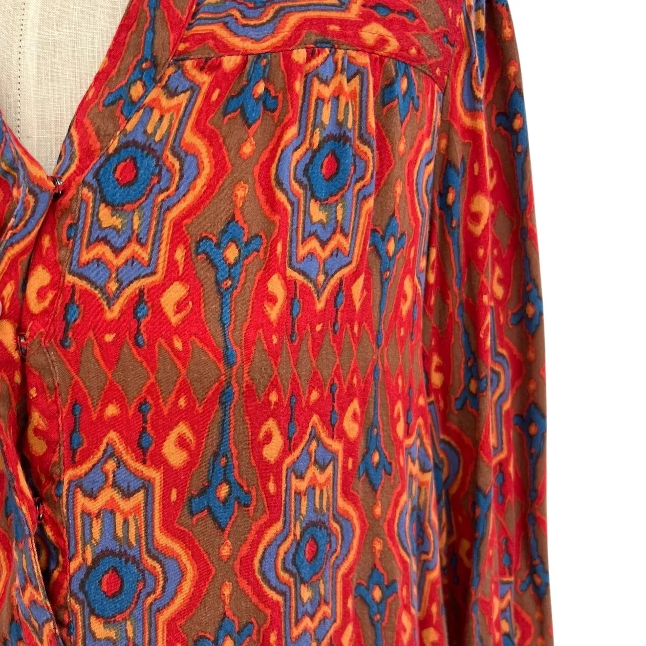 Anthropologie Tiny‎ Rosemary Tunic Dress Long Sleeve Aztec Print Red Size Small - Image 3