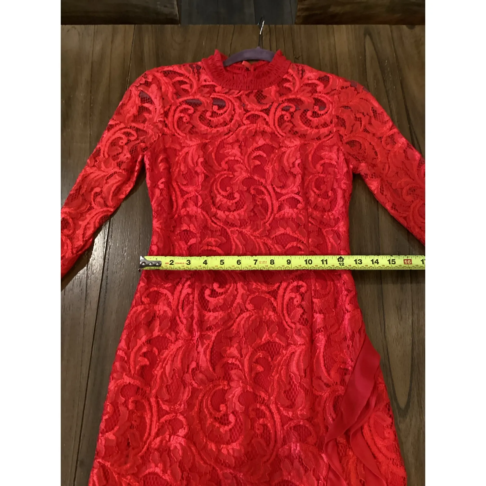 Alexis Red Fala Lace Sheath long sleeve cocktail formal Midi dress S - Image 6