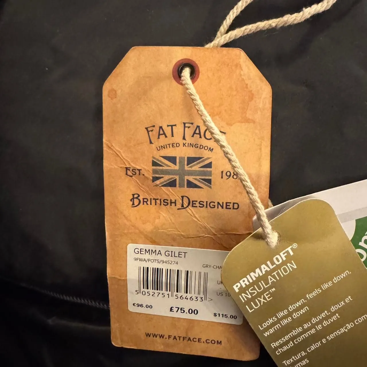 FatFace PrimaLoft Puffer Winter Vest Womens US 10 UK 14 Charcoal Gray Hooded NWT Black - Image 5