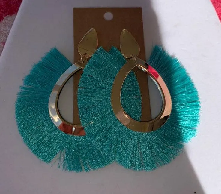Turquoise Tassel Boho Earrings - Image 2