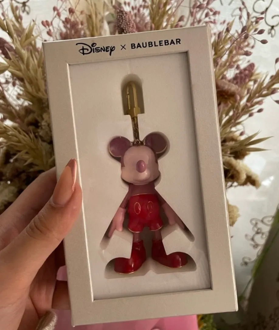 BaubleBar NWT Disney x  Mickey Mouse pink and red gold outlined keychain charm - Image 4