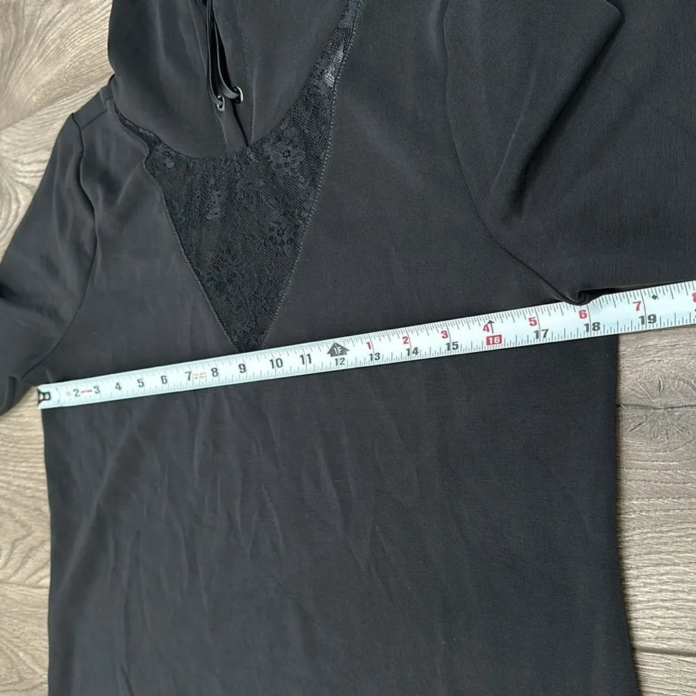 WHBM WKND Lace Inset Tunic Long Sleeve Black Hoodie Size Small‎ - Image 11