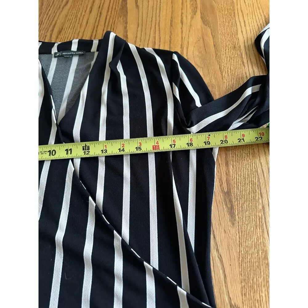 Adrianna Papell Faux Wrap Striped Blouse Size M Long Sleeve Office Wear Or Casua - Image 6