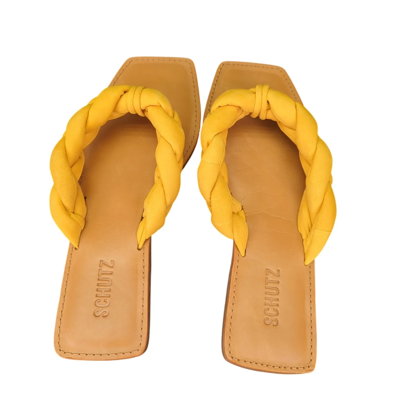 Schutz Cecily Square Flat Thong Sandals Casual Braid Marigold Yellow Women's 10B - Image 5