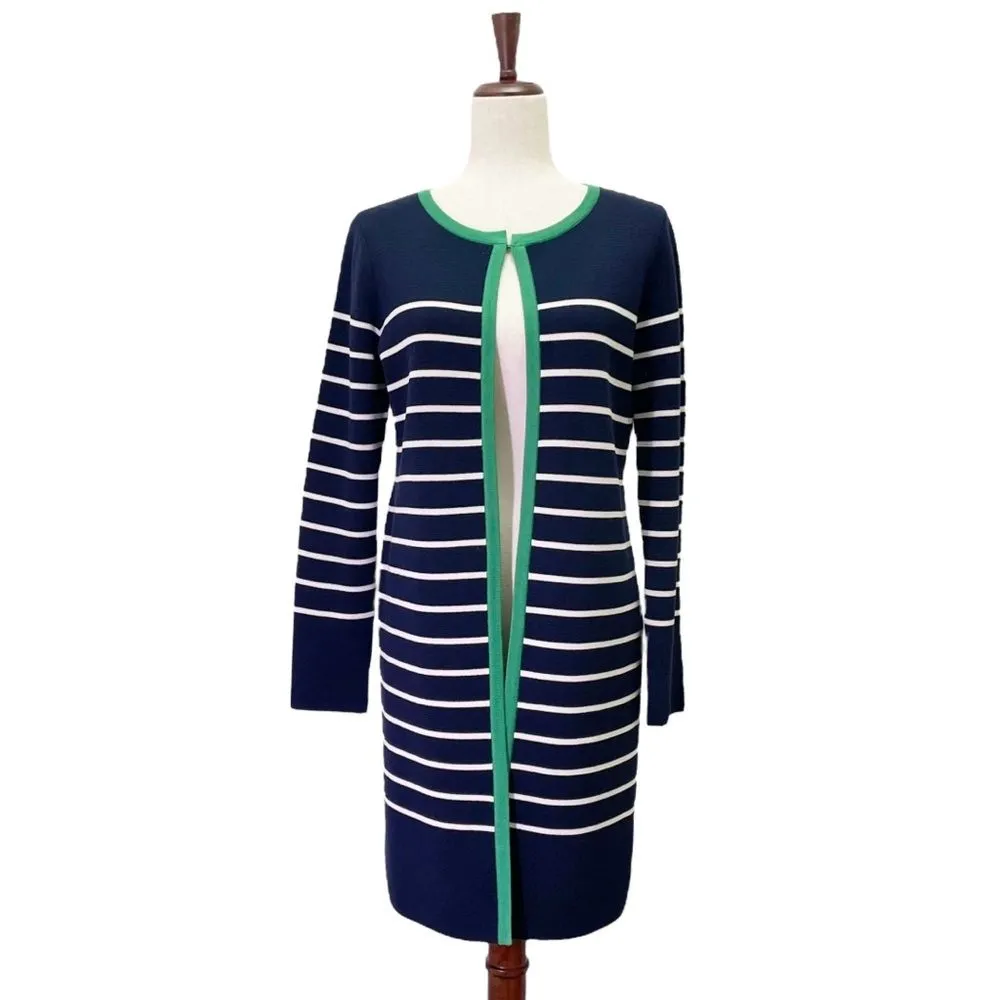 Pendleton Longline Striped Silk Open Front Cardigan Navy & White Women’s Size XS - Image 2
