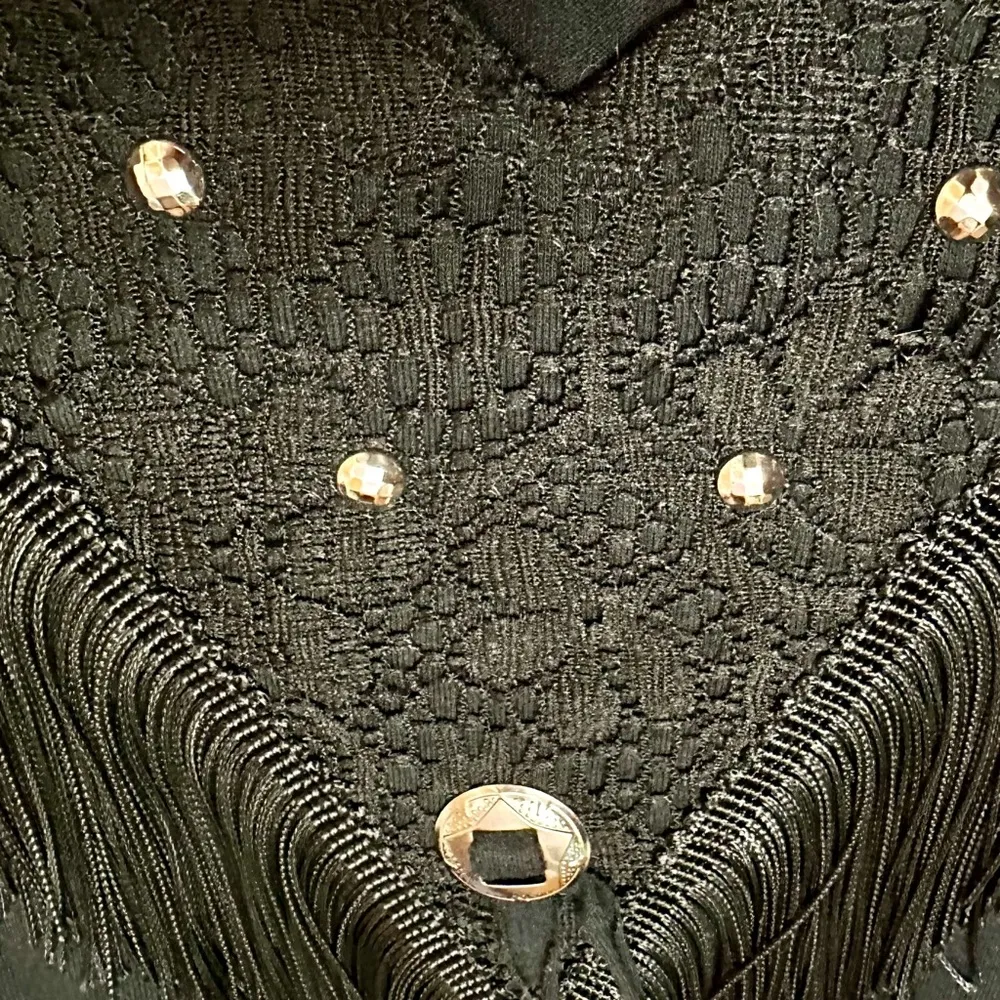 Black Lace Sleeves Western Fringe Vintage Top Sz 42 Cowboy Silver Embellishment - Image 8