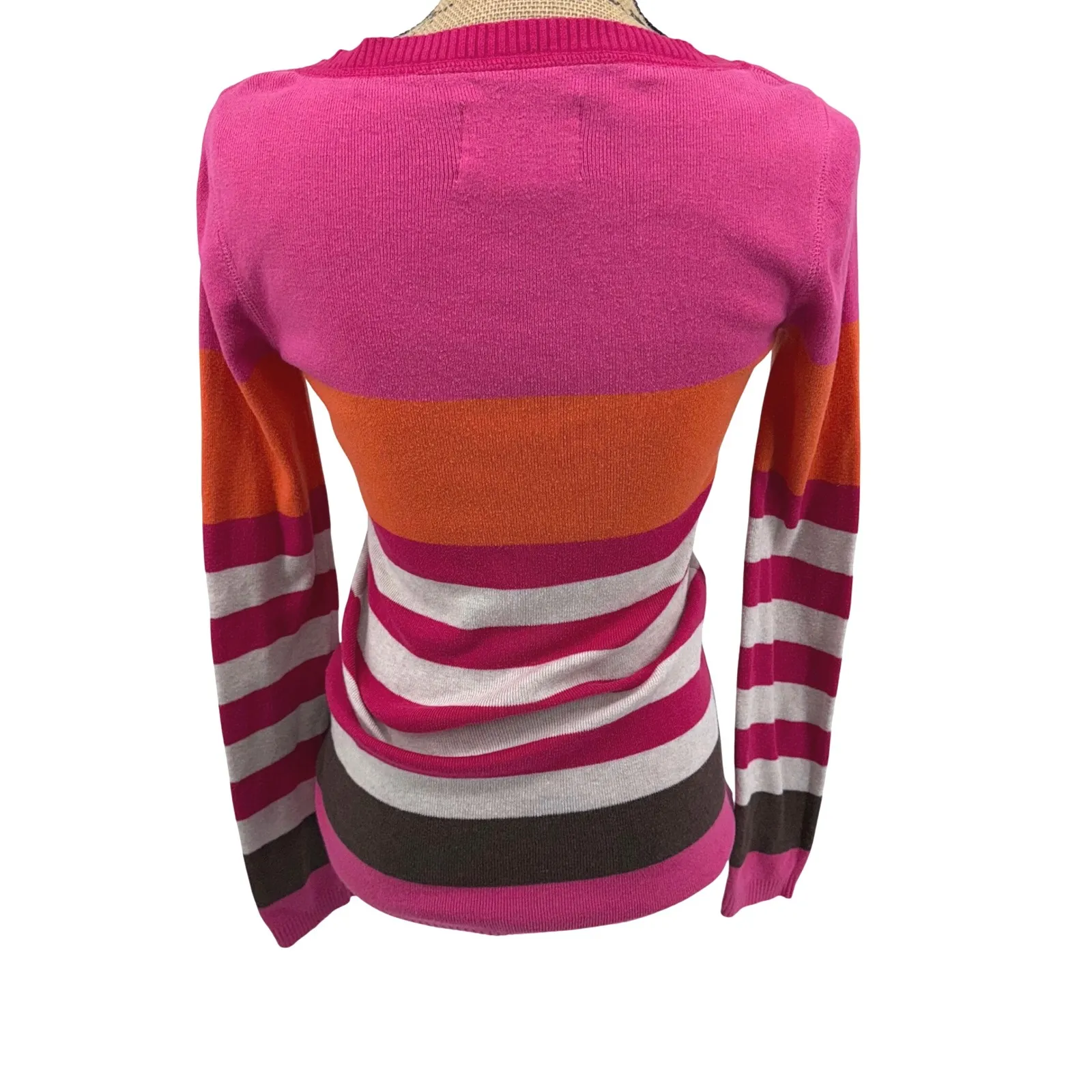 Aeropostale Pink Orange Stripe V Neck Sweater LG‎ Y2K Loralei Gilmore - Image 2