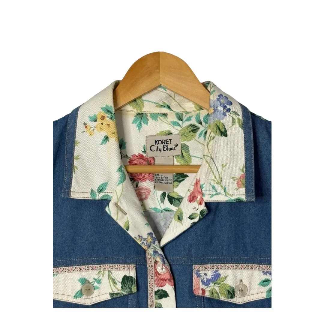 Vintage 90s Koret City Blues Denim Vest Floral Pockets Jean‎ Women Size Large Blue - Image 2